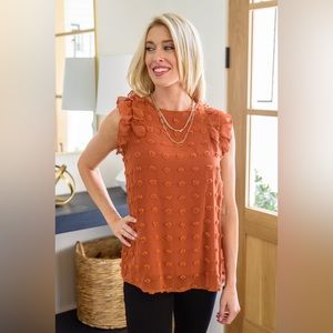 Swiss dot top, ruffle sleeves, keyhole detail, NWT, Size Small, Hailey & Co.